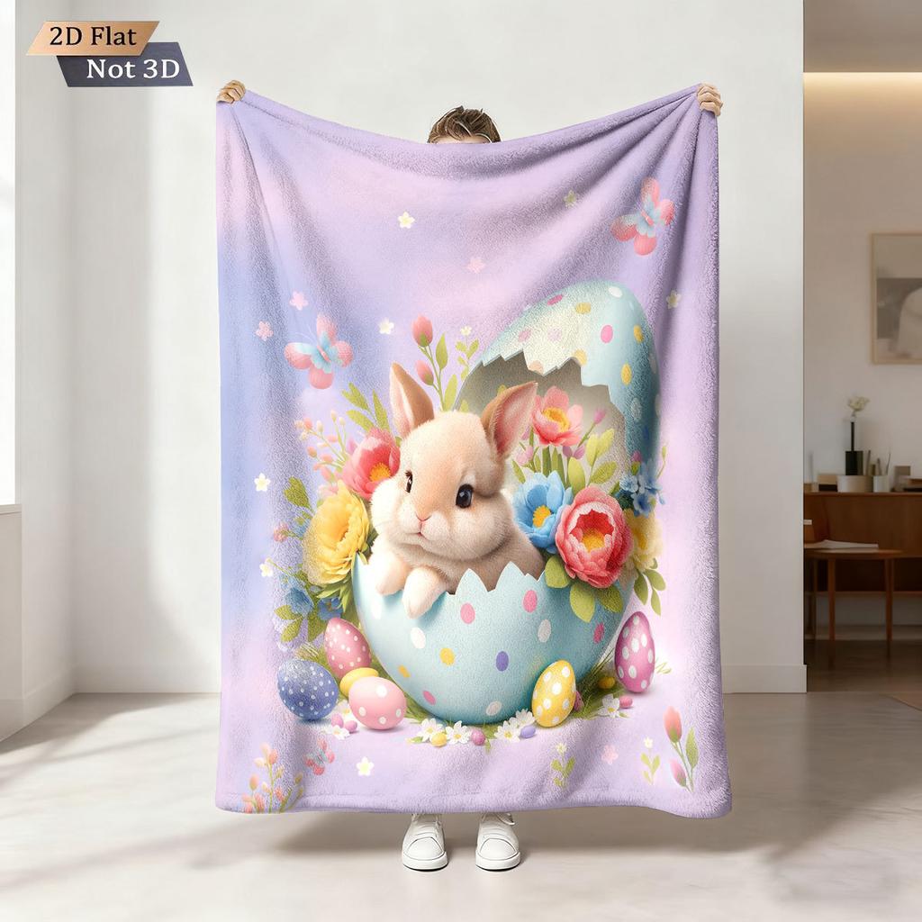 Easter Bunny Printed Cozy Fluffy Flannel Blanket for Home Living Sofa Chair Room Bedroom Decor for Family Birthday Gift