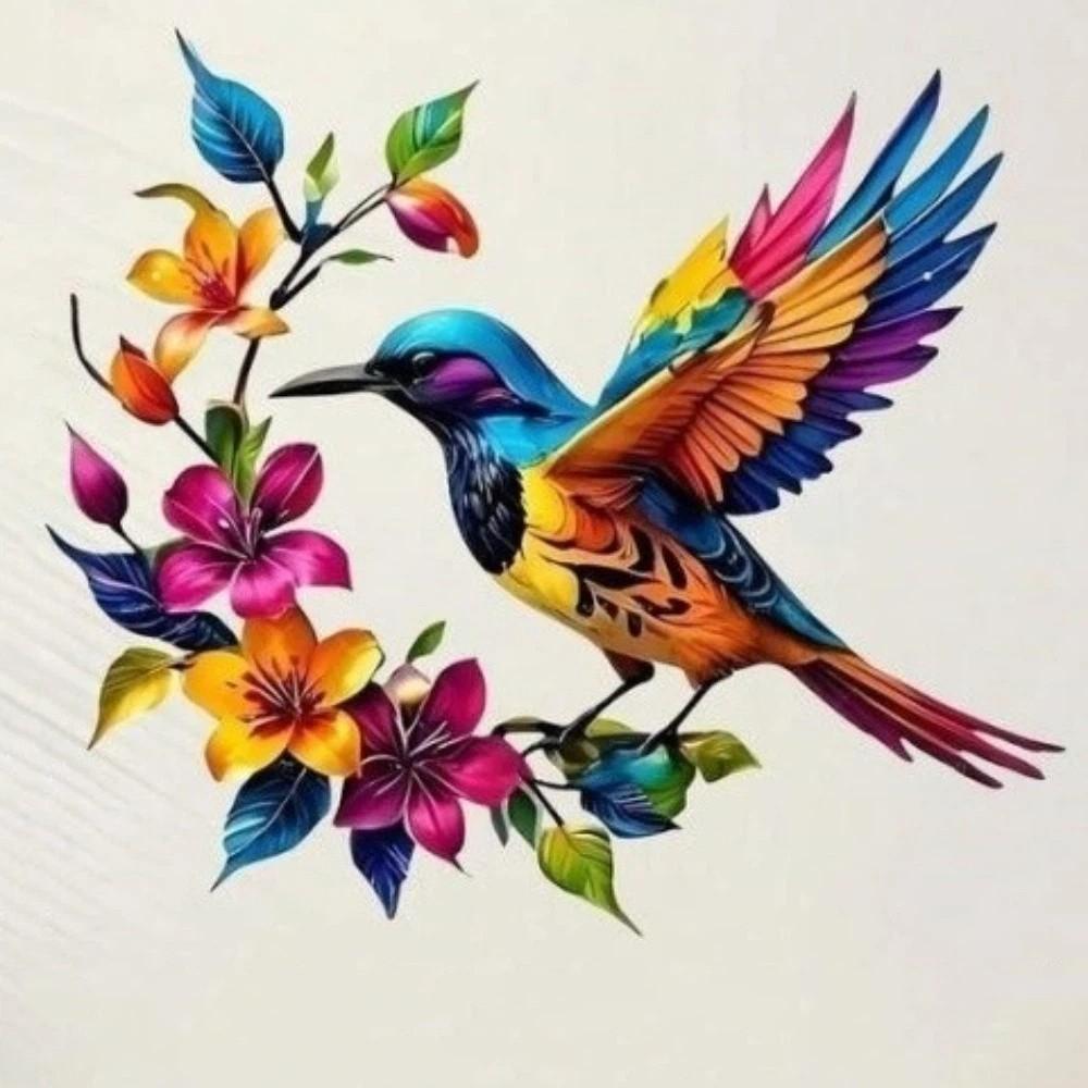 Hand Painted Iron Art Bird Wall Hanging Colorful Flower Colorful Birds Sculpture  Balcony Patio