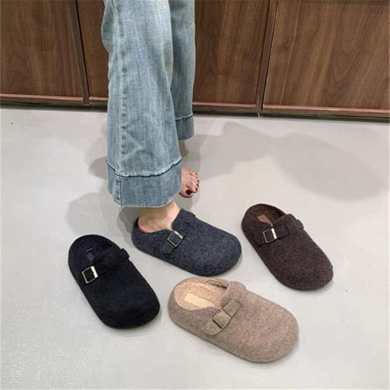 Thick-bottomed cotton slippers, women's new autumn and winter heightening and piling to keep warm, one pedal fluffy slippers