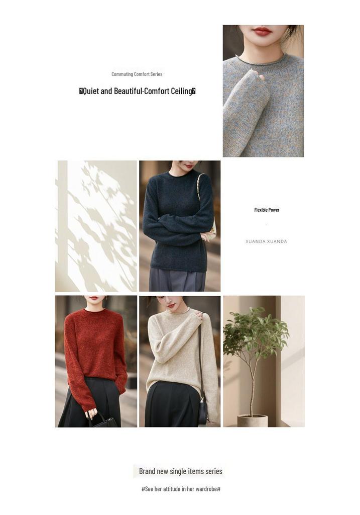 Women's New Style French Floral Wool Knit Sweater - Thick Seamless Round Neck Warm Base Layer Top