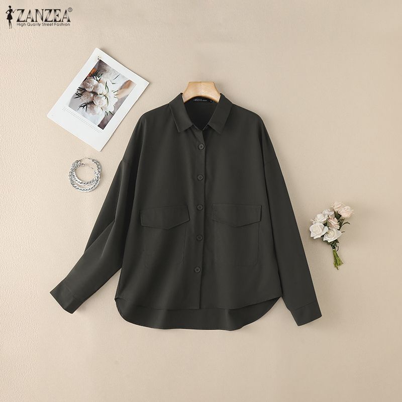 ZANZEA Chemise Classique à Manches Longues et Col Revers Décontractée pour Femme