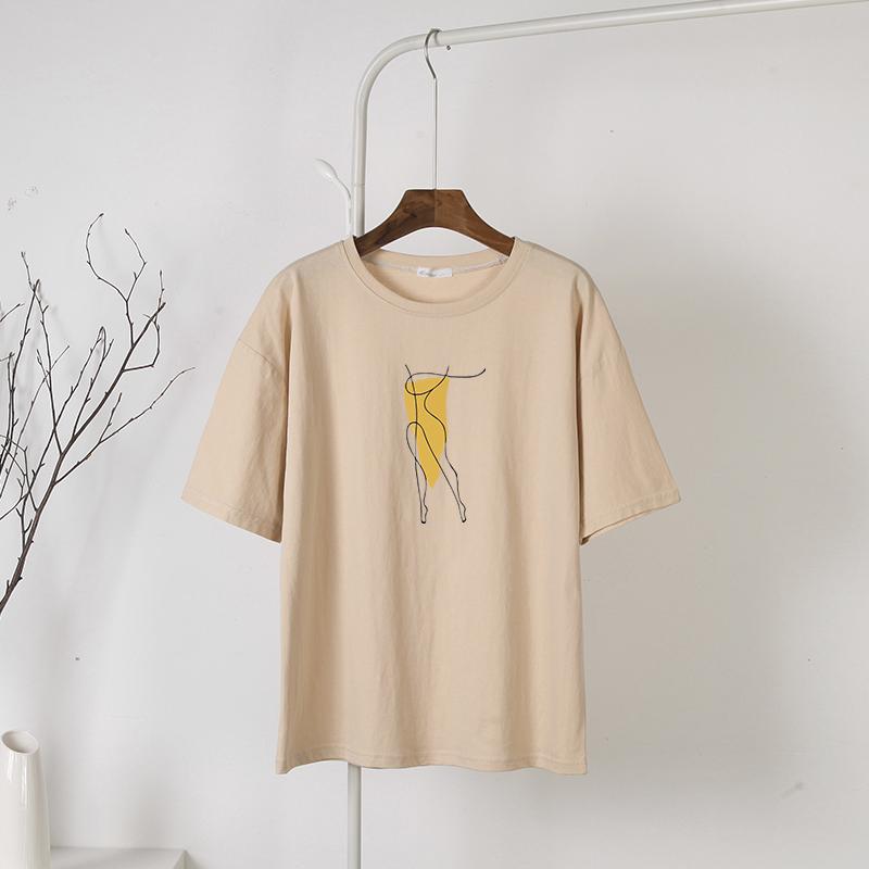 Hirsionsan New Summer Simple Printed T Shirt Women Harajuku Kawaii Loose Clothes Abstract Graphic White Tees Soft Cotton Female Tops