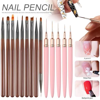 9Pcs/14Pcs Nail Art Brush Design Tip Painting Drawing Carving Dotting Pen FlatFan Liner Acrylic Gel UV Polish Manicure Tools