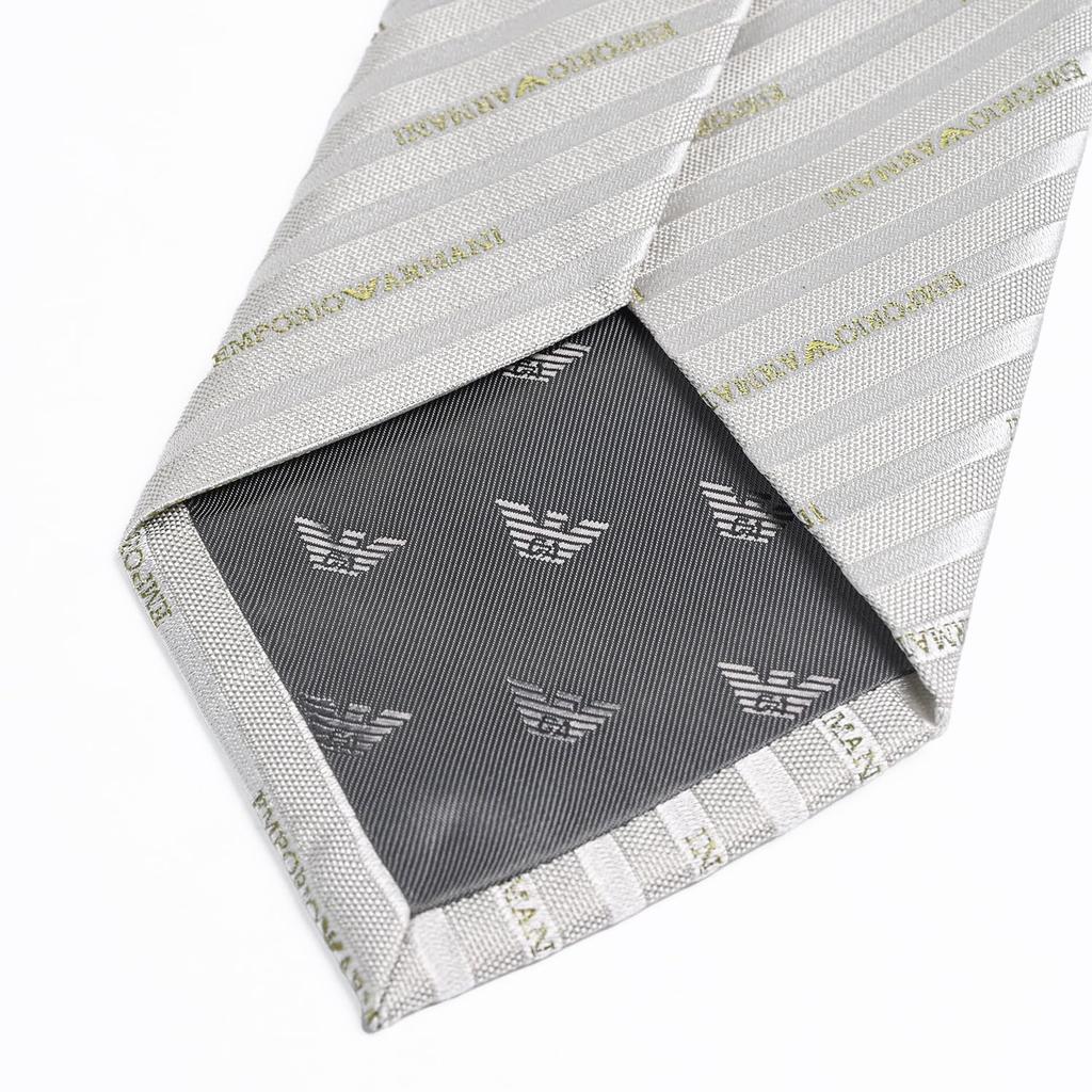 Emporio Armani Name Made in 340075 2R605 F8109 Men's Tie, 7.5cm Wide, 100% Silk, Logo, Gray, Italy, [Used]