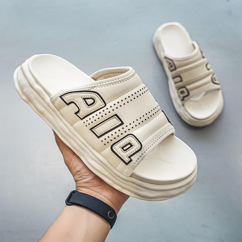 

3219 [High-quality] Slippers men s summer new outdoor home waterproof sandals, thick bottom heightening one-word mops 44-Leather shoe size