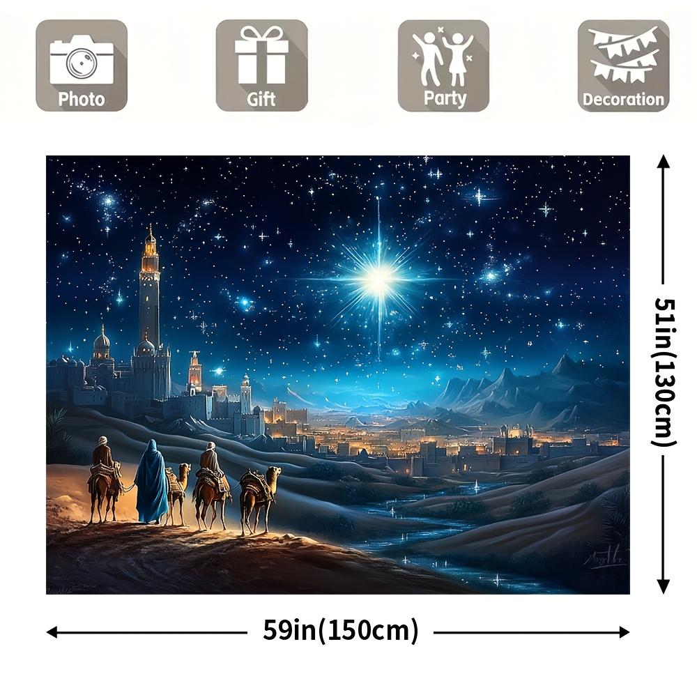 1 Stück Heilige Familie Weihnachtsszene Hintergrund Fotografie Hintergrund mit den Heiligen Drei Königen Maschinenwaschbar Einfach aufzuhängen