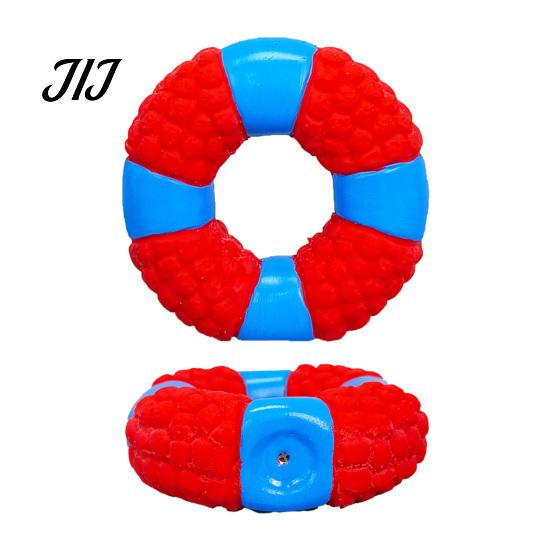 Squeaky Dog Toys Lifebuoy Ring Toy, Latex Chew Teeth Pet Fetch Cleaning Toy for Aggressive Chewers, Interactive Training Puppy Teething