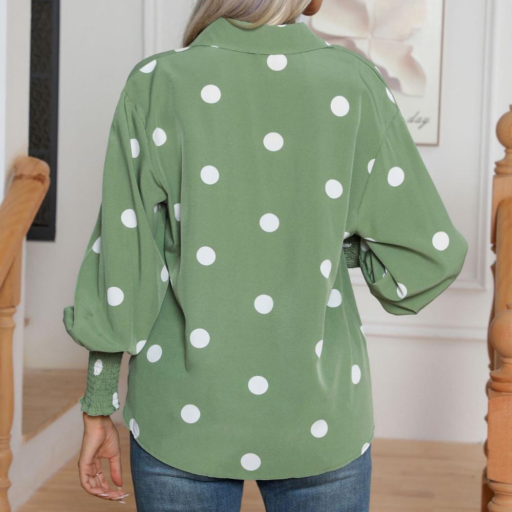 IHUASU Women's Polka Dot Print Lantern Sleeve Shirt Women's Long Sleeve Blouse Tops