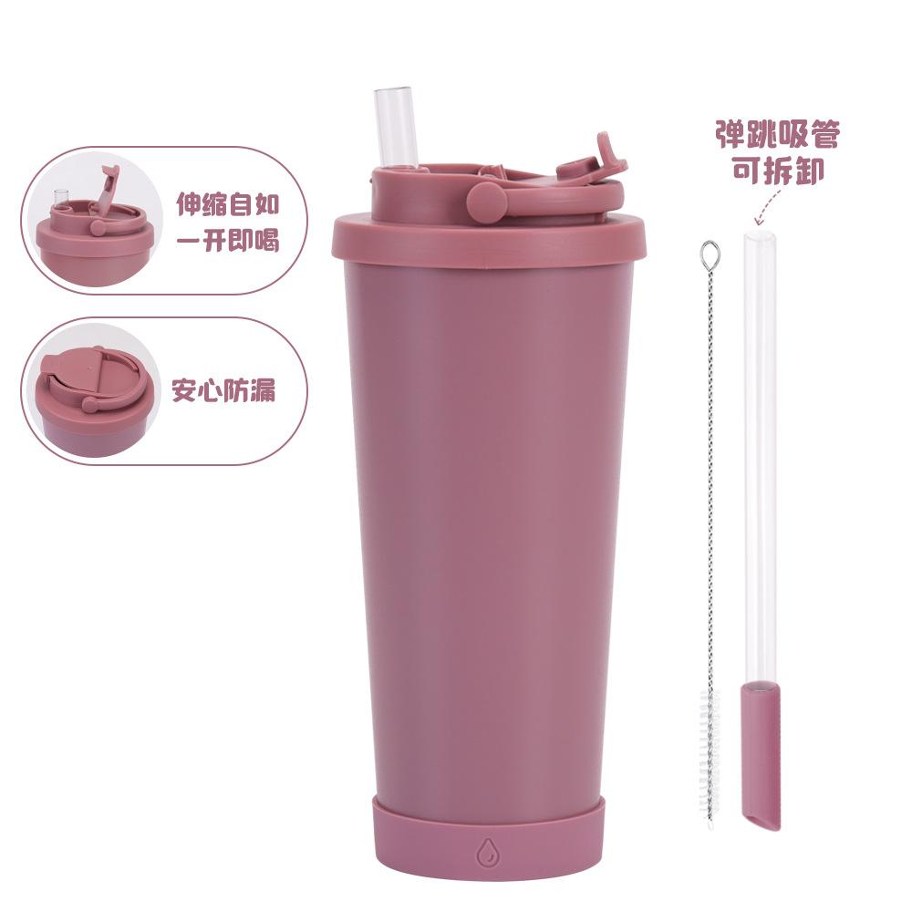 710Ml Stainless Steel Bouncing Straw Cup Suction Pearl Portable Handle Retractable Straw Thermos Cup