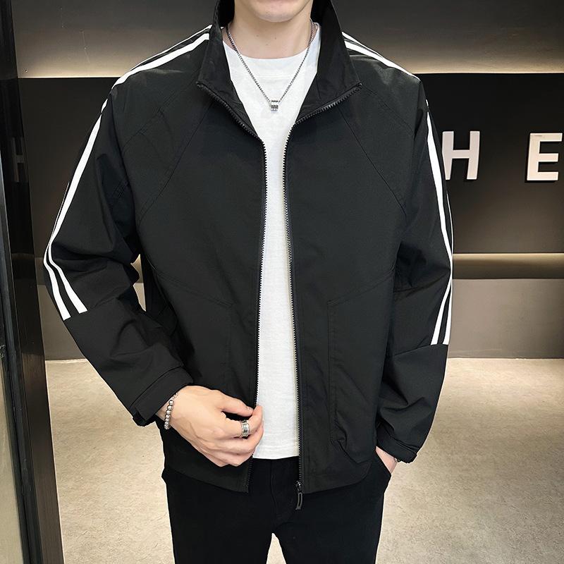 

Мужское пальто весна и осень новые трендовые подростковые контрастные полосатые куртки с воротником-стойкой повседневные универсальные топы 2XL