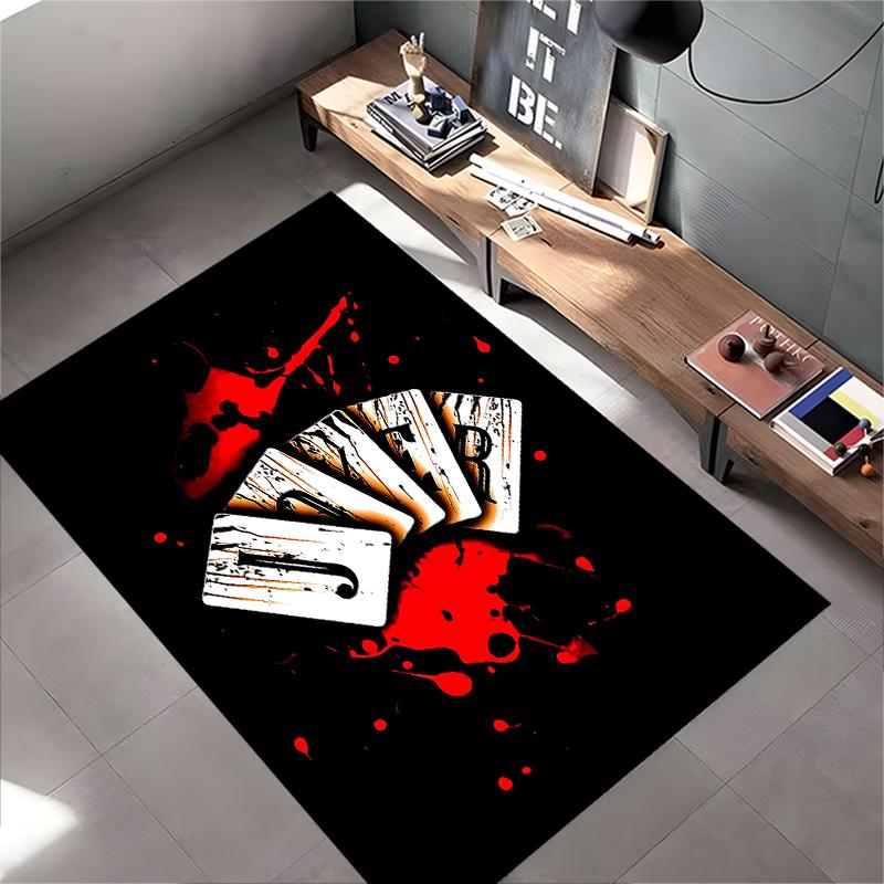 "Black Carpet with Bloody Cards and Joker Patterned Design" Suitable for use as an anti-slip for living room bedroom sofas