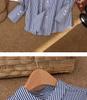 Women's Slimming Long Sleeve Cotton Shirt, Blue Striped, 100% High-Density Cotton.