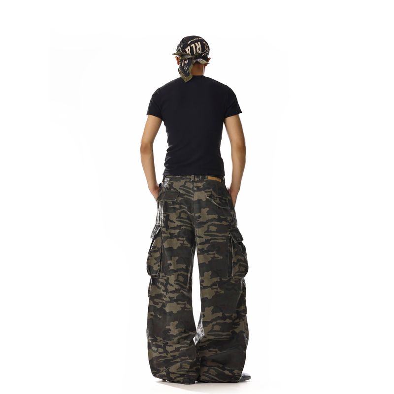 American Vintage Camouflage Overalls Men's and Women's Pocket Design High Street Loose All-Match Wide-Leg Straight Casual Pants