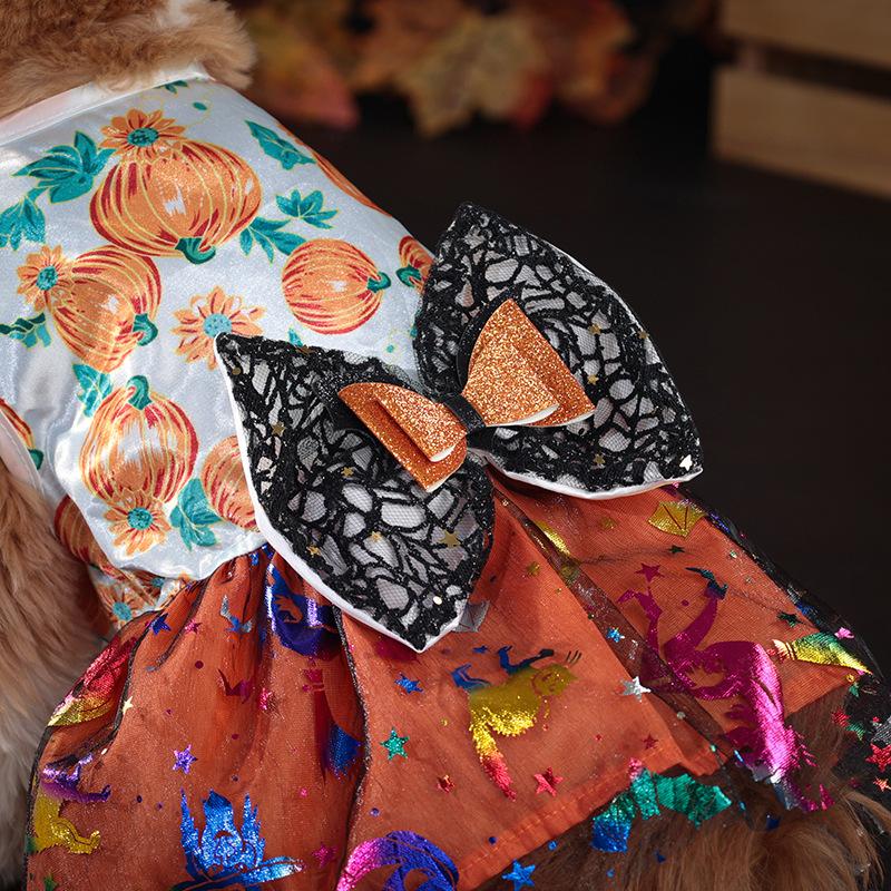 Halloween Dog Dress Pumpkin Pet Costume Party Outfit for Small Medium Large Dogs