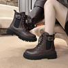 Autumn and Winter Leather Boots Women's Martin Boots Thick Heel Student Boots British Style Thick Sole Heightening Short Boots Women's Shoes