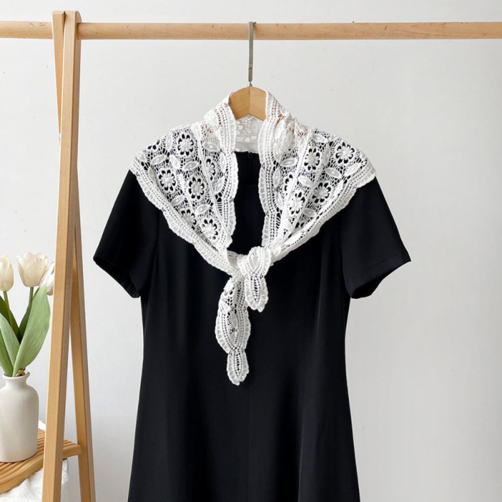 White Lace Shawl Fake Collar Hip Scarf Simple Flower Scarves  Female