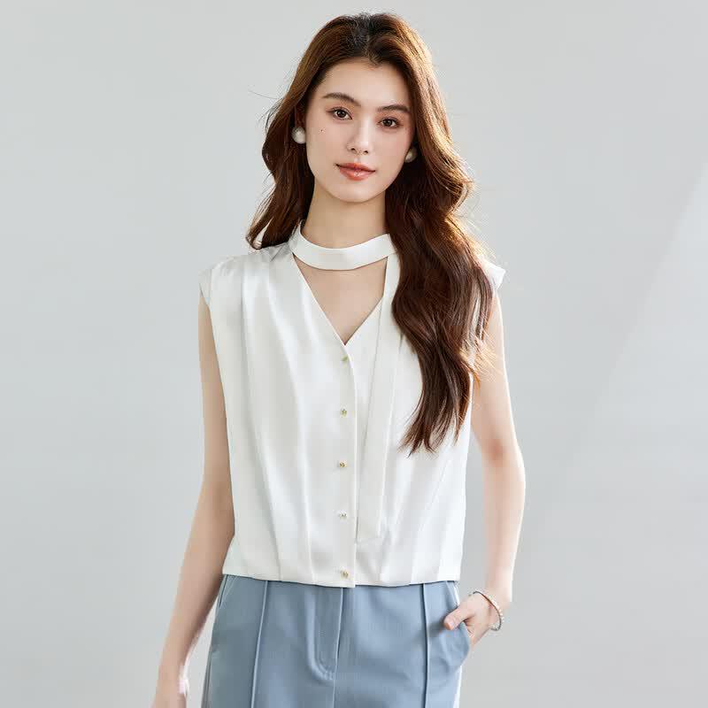CARBAMMI Women's Sleeveless V-Neck Chiffon Blouse