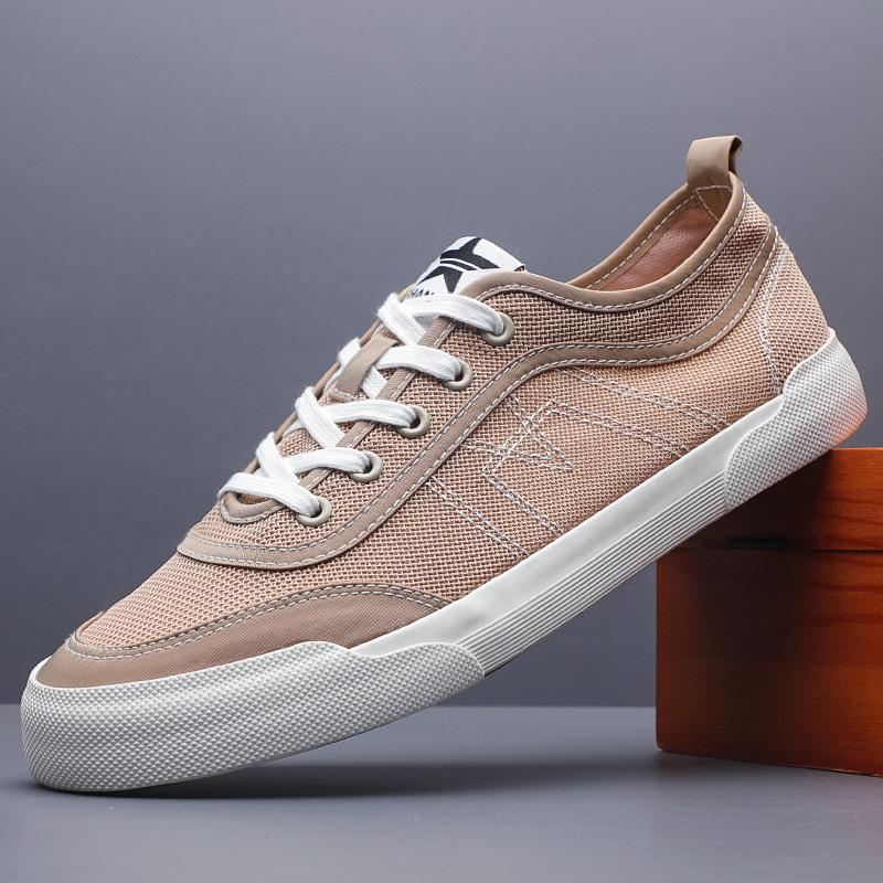 

Модная мужская парусиновая вулканизированная обувь 2025 Новая летняя впитывающая пот шнуровка плоская ленивая дышащая обувь для ходьбы лоферы кроссовки мужская обувь SS25632 44 хаки