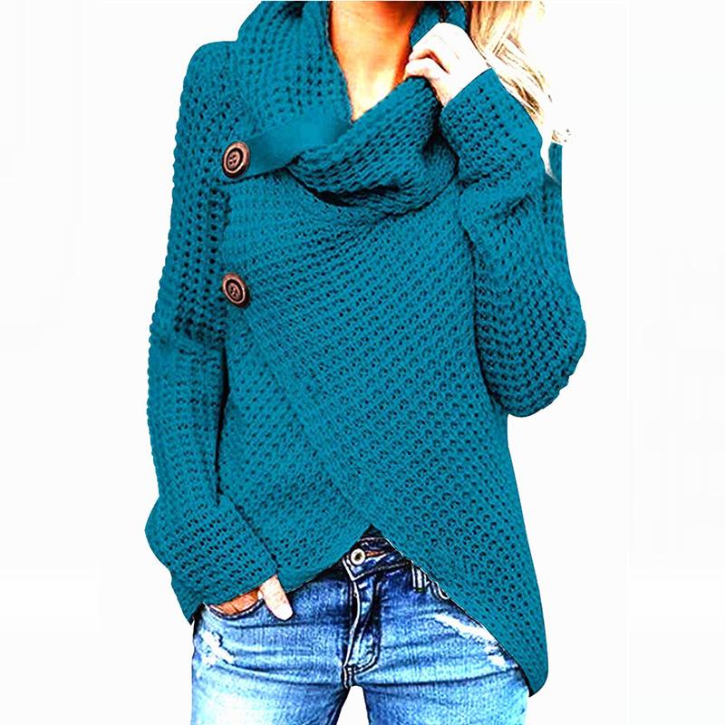 Casual Solid Knit Sweater Ladies V Neck Crew Neck Warm Daily Long Sleeve Blouse