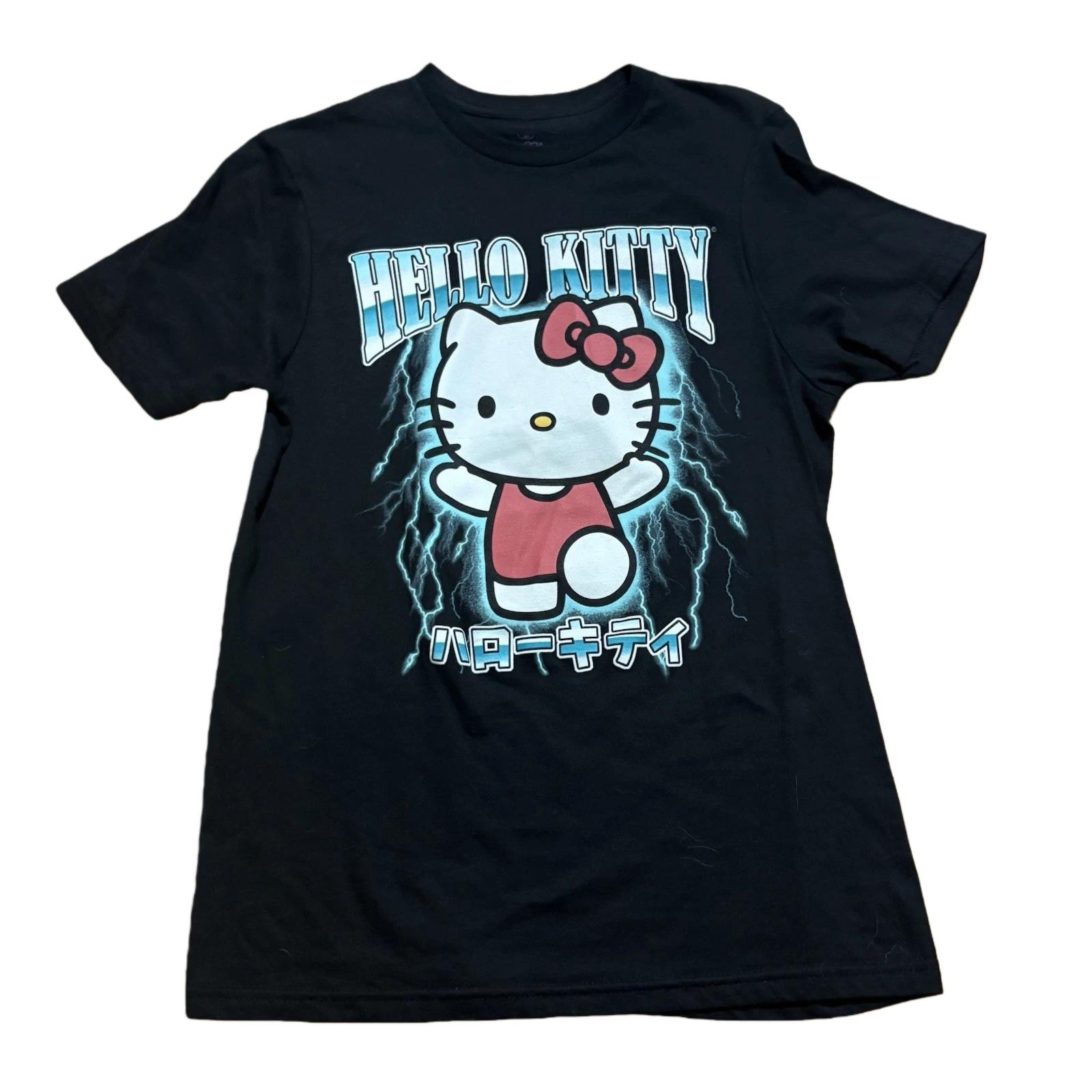 2026 Hello Kitty Lightning Black TShirt Sanrio Casual Female Student Korean Version Loose Fashion Cute Hello Kitty Cotton Top S