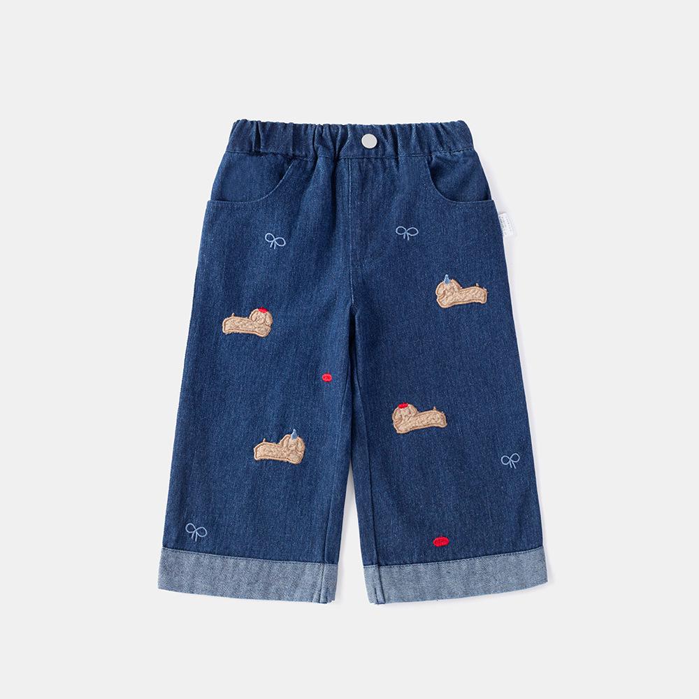 

2025 Stylish Children s Spring/Autumn Jeans - Fashionable Baby Girl s Wide-Leg Casual Pants 80 cm темно-синього кольору