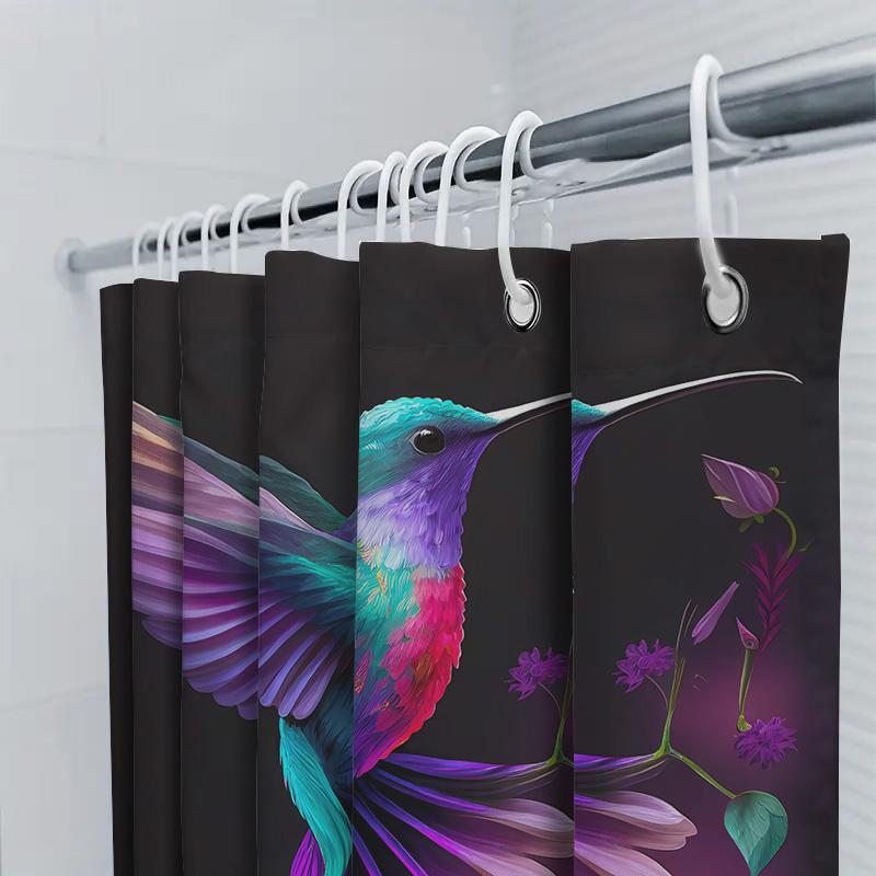Stylish Hummingbird Shower Curtain Bathroom Decor with Floral Design Vibrant Colors Size 72 x 72 Inches Waterproof Fabric for Ba