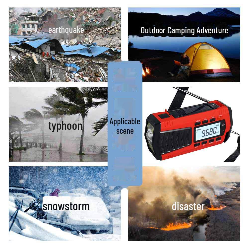 4000mAh Solar Hand-Crank Emergency Radio & LED Flashlight for Camping
