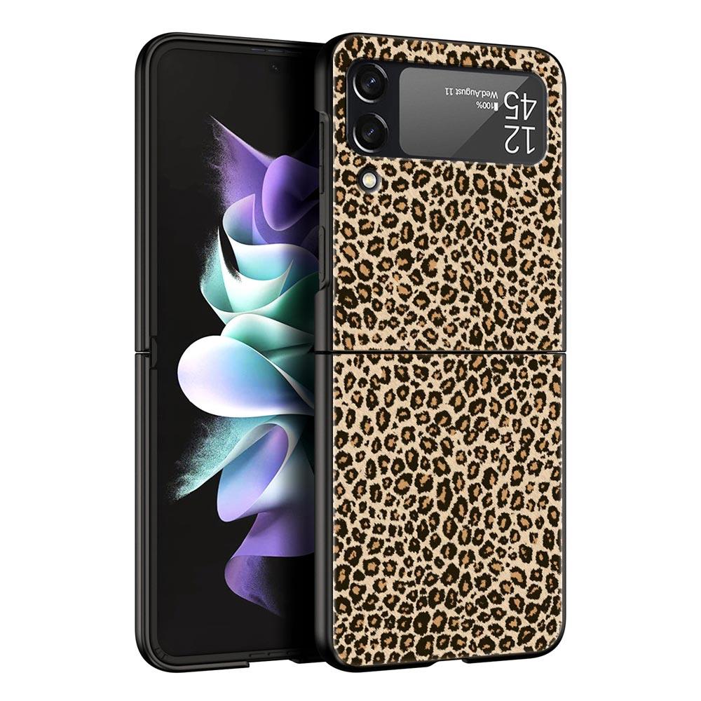 Phone Case for Samsung Galaxy Z Flip 3 4 5 6 Folding Black Shell For Samsung Z Flip4 Flip5 PC Hard Cover Leopard Cheetah print