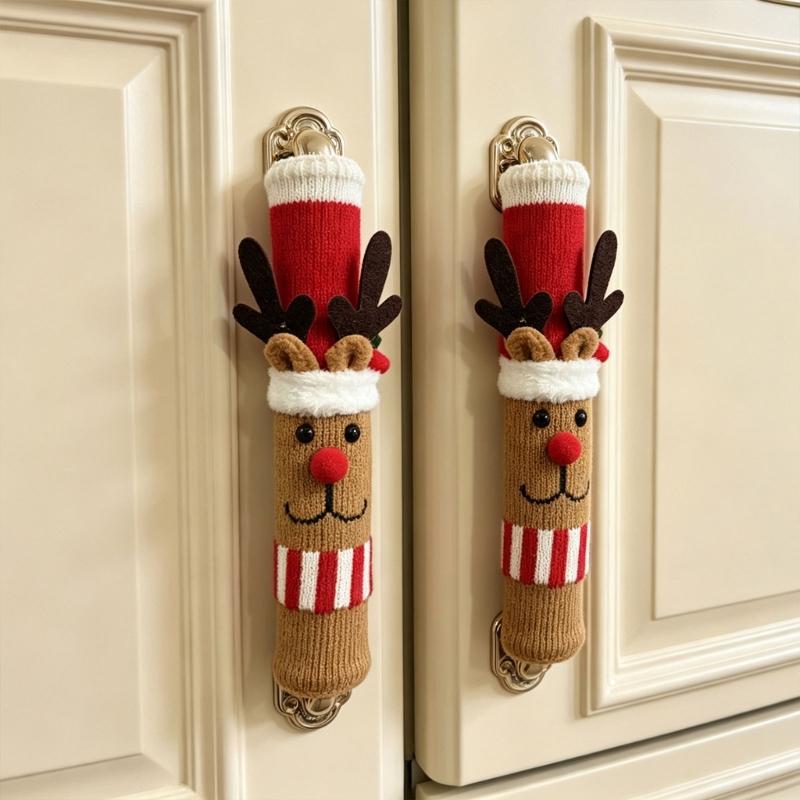 Christmas Appliance Handle Sleeve, Fabric Decoration with Handle-Over Form and Side Closure for Seasonal Kitchen Displays