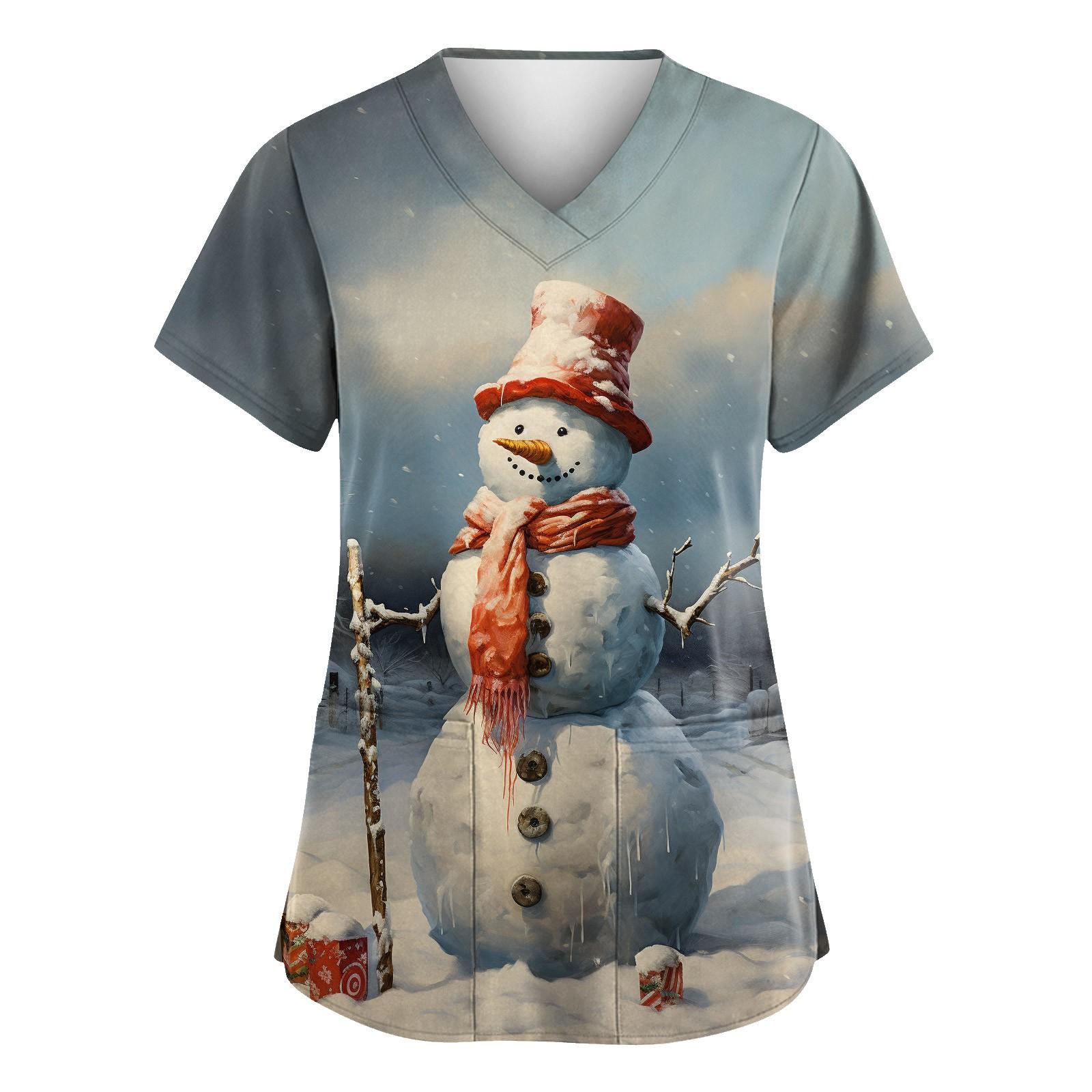 

Женская мода с v-образным вырезом, короткими рукавами и карманами, топы с принтом XXXL