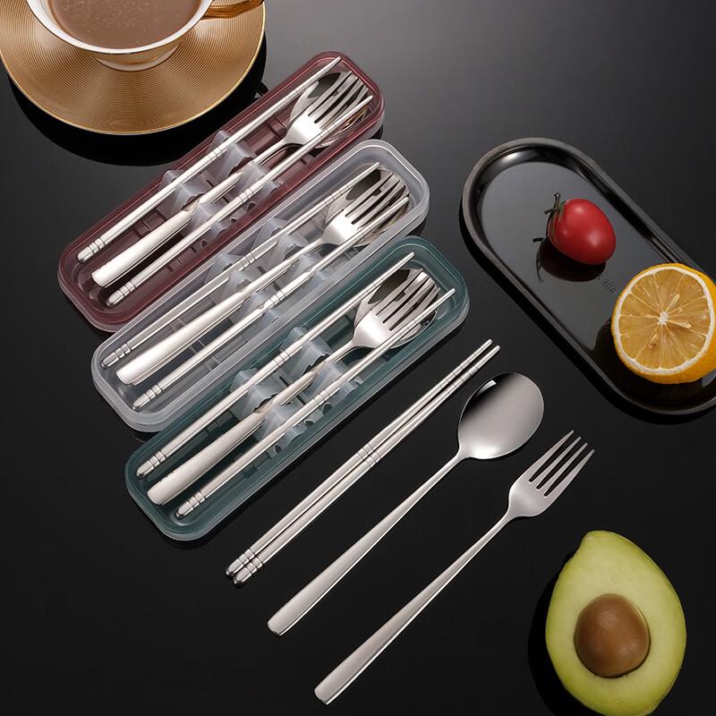 Portable Stainless Steel 3-Piece Cutlery Set with Transparent Case