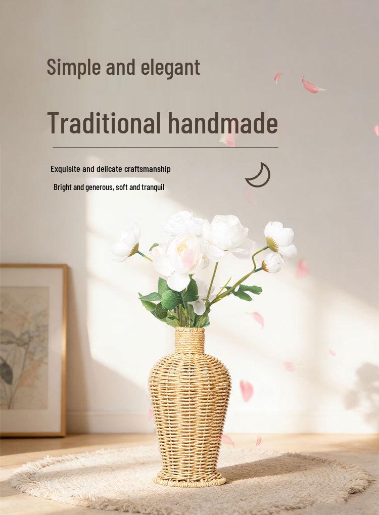 High-Grade Imitation Rattan Woven Vase for Dried Flowers - Elegant Living Room and Desktop Ornament