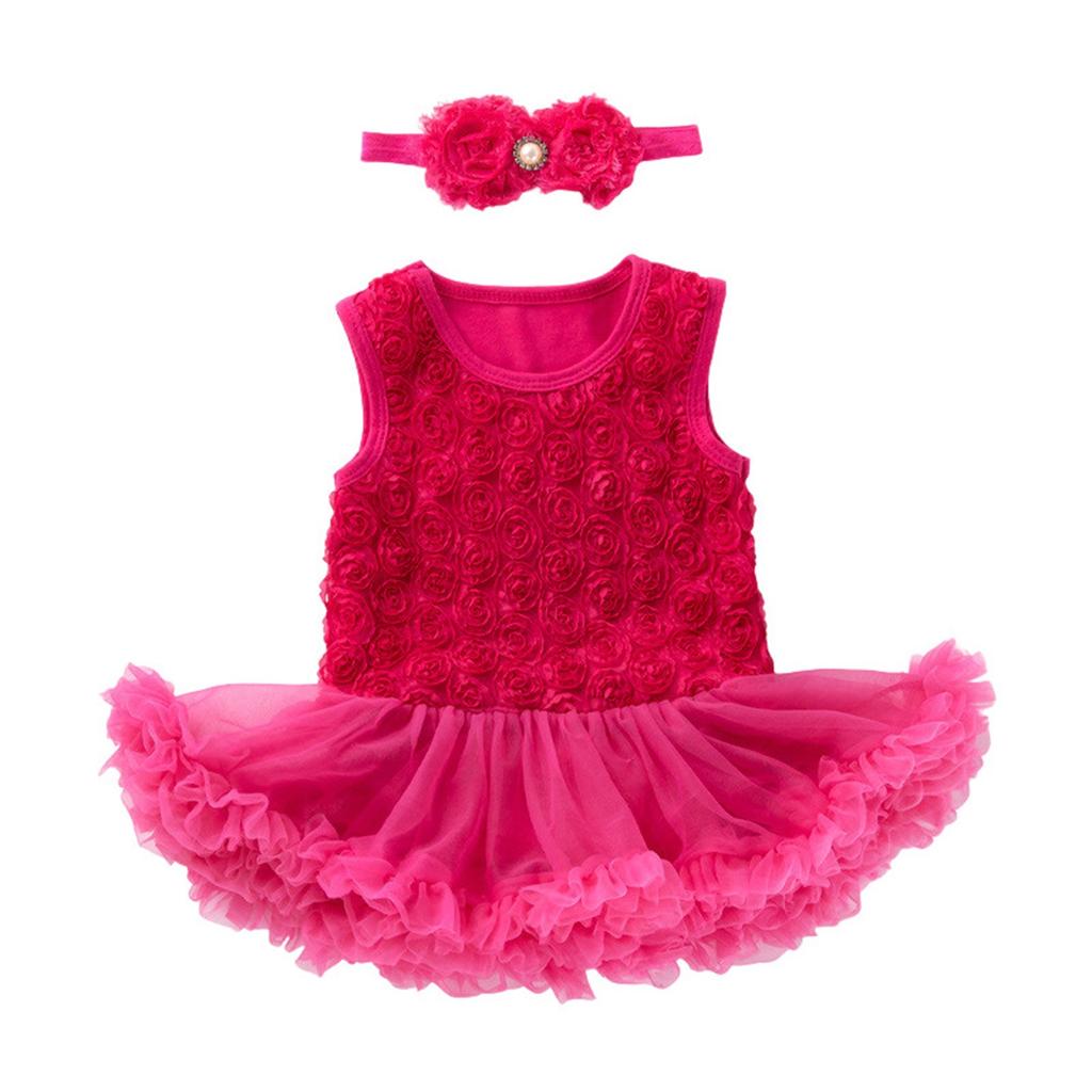 Summer Children Rose Sleeveless Princess Girl Solid Color Cute Princess Dress