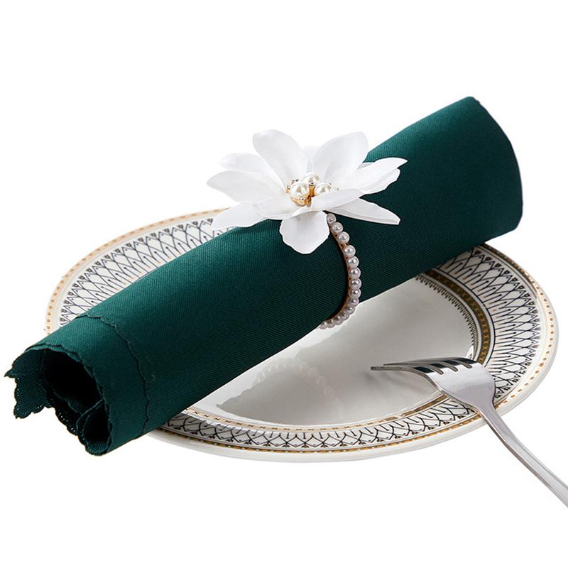 Napkin Rings Pack Of 6,Flower Napkin Holders,White Floral Beads Napkin Rings For Wedding Dinner Table Decoration, Banquet