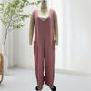 Women Casual Loose Long Bib Pants Sleeveless Wide Leg Baggy Jumpsuits Cotton Romper Overalls with Pockets