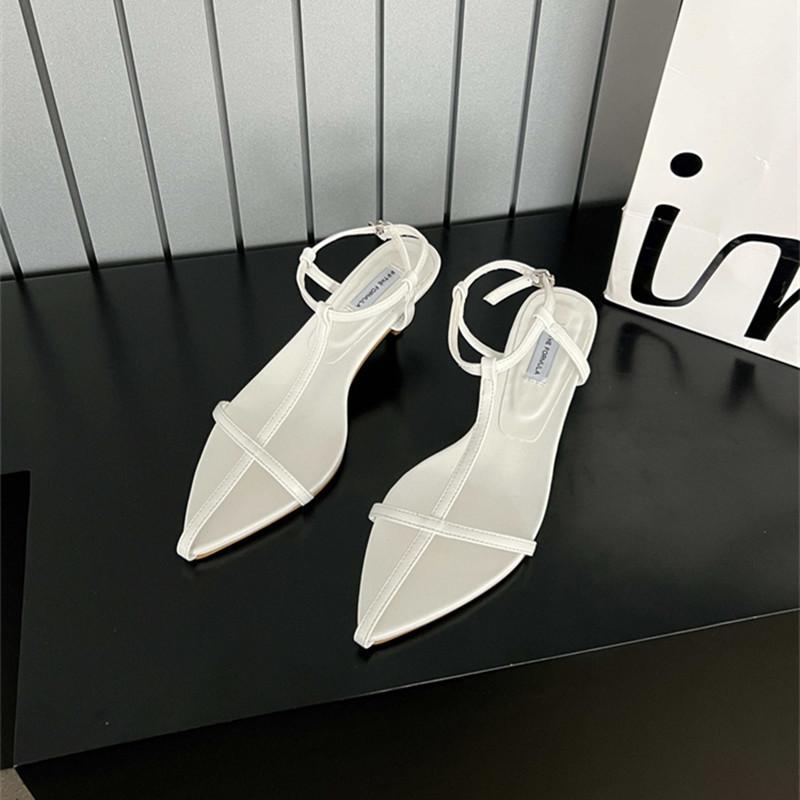 

Bailamos Brand Women Sandals Fashion Narrow Band Low Heels Ladies Gladiator Shoes Pointed Toe Ankle Buckle Sandalas Zapatos Muje 39 белый