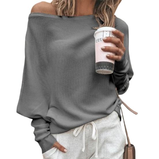 Women Sweater Off Shoulder Raglan Sleeve Pullover Knitted All Match One Shoulder Top for Daily Wear