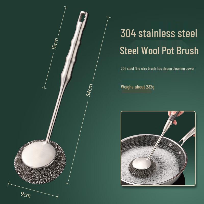 ZISIZ 304 Stainless Steel Long Handle Pot Cleaning Brush