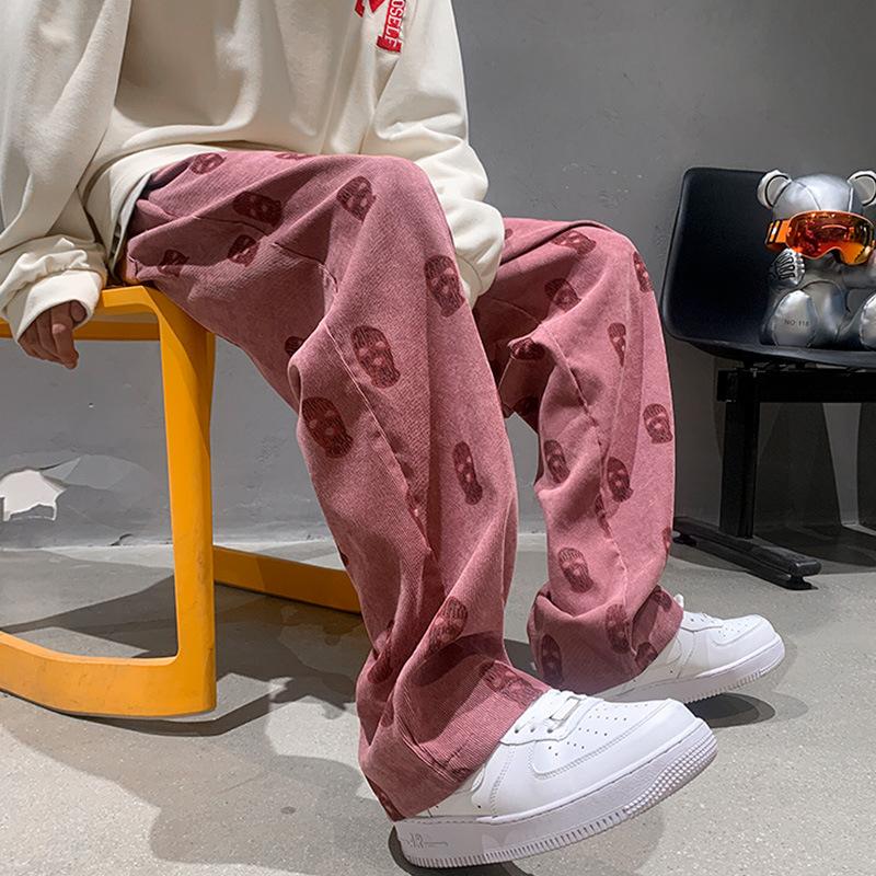 

Casual pants trendy brand pink overalls men s west coast corduroy pants couple sweatpants M