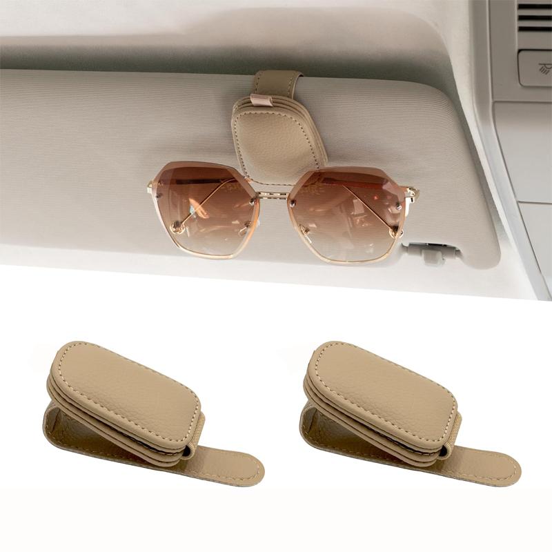 Sunglass Holder for Car, Magnetic Leather Sunglasses Holder and Ticket Card Clip, Car Visor Accessories, 2 Packs (Black)