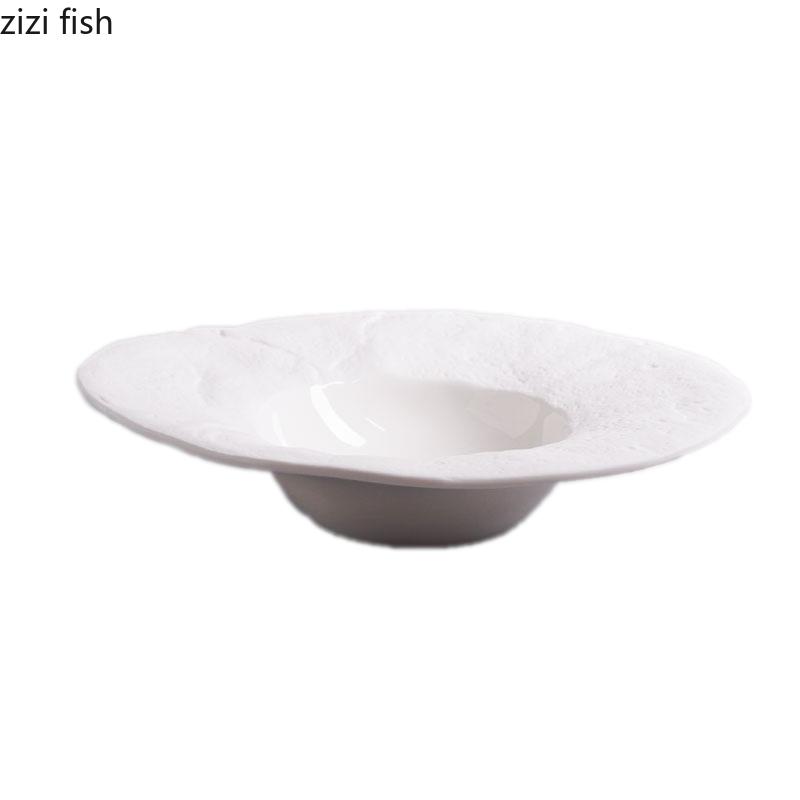 Simple Irregular Shape Ceramic Pasta Dinner Plate Straw Hat Plate Restaurant Solid Color Cutlery Serving Dish Bread Dessert Tray