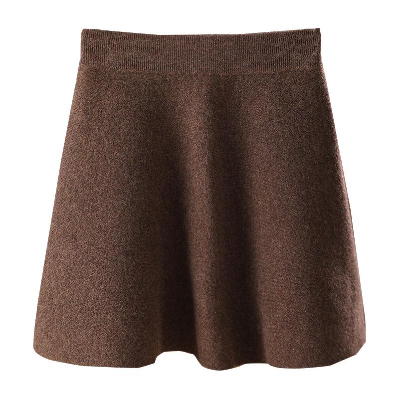 

Женская юбка миди А-силуэта из чистой шерсти - Вязаная, со средней посадкой, однотонная для осени и зимы M: 90-115 lbs