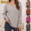 Women's Fashion Casual Autumn Winter V-Neck Long Sleeve  Blouses & Shirts