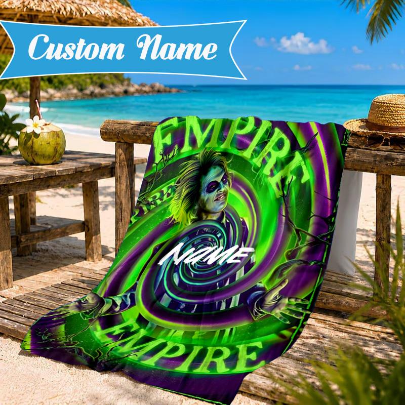 Custom Name Beetlejuice Horror Beach Towel Microfiber Beach Towel, Lightweight and Quick-Dry, for Summer Travel, Swimming Pool Gift