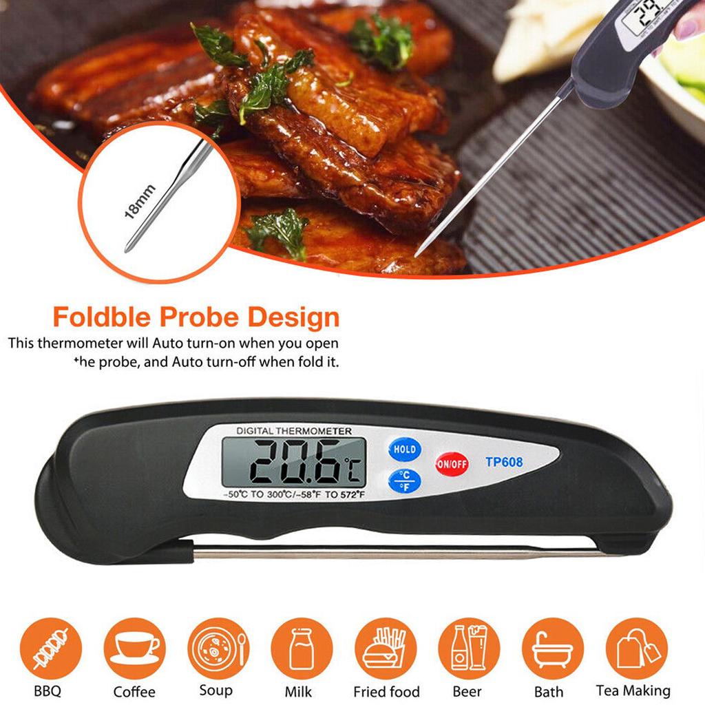 Black Stainless Steel Pocket Thermometer - 0-220°F For Meat, BBQ, Cooking, Instant Read