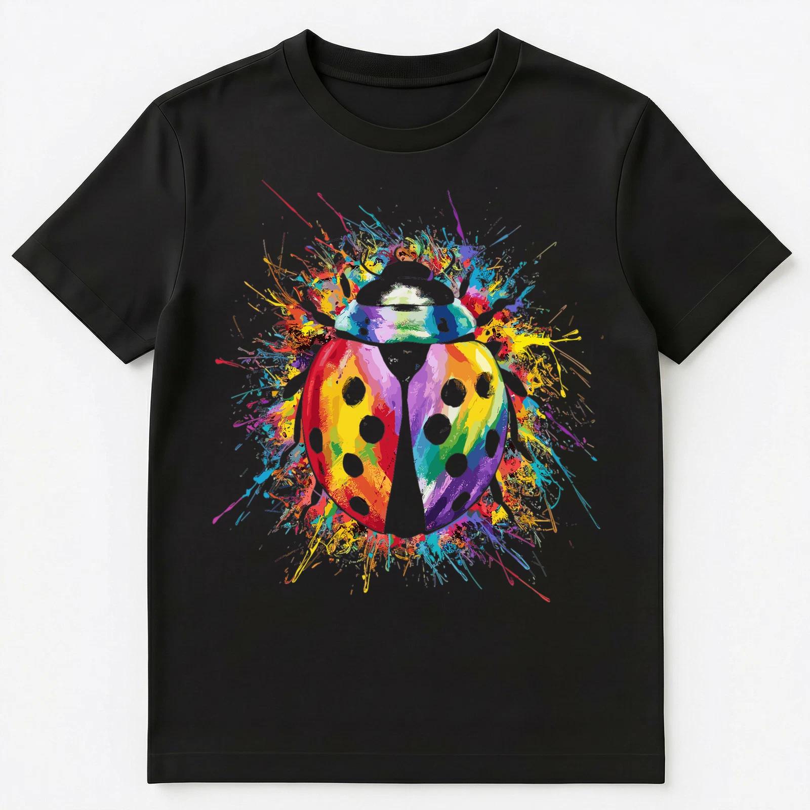 

Colorful Paint Splash Big Ladybug Art Graphic Unisex T-Shirt XL