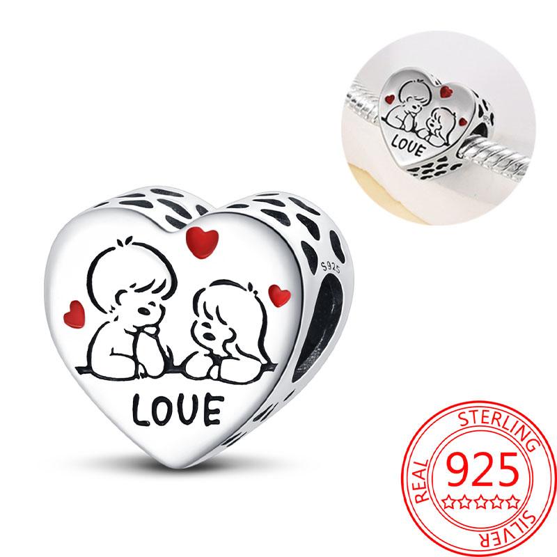 Breloque Pendentif Perles Cœur Rose Scintillant Cuivre Compatible Bracelet Original Pour Femmes Bijoux Cadeaux Saint-Valentin