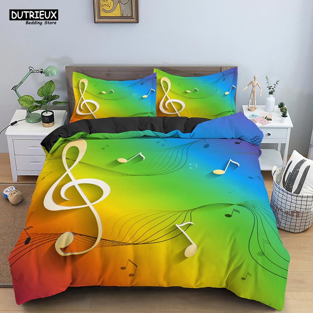 Musical Note Bedding Set 2/3pcs Music Theme Quilt Cover King/Queen Size With Pillowcase Fashionable Psychedelic Soft Duvet Cover
