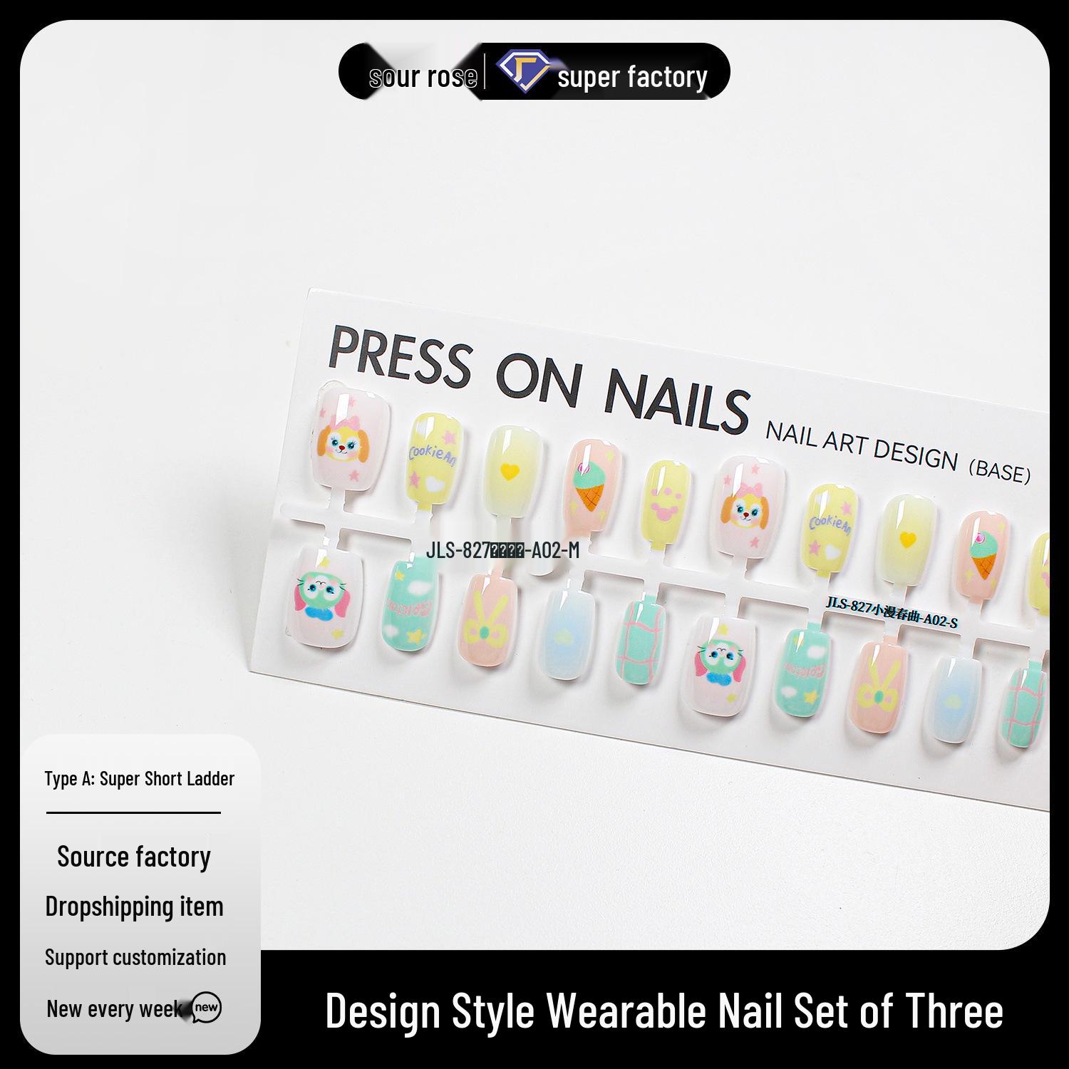 

Jiaolong Handmade Cartoon Wearable Nails - Removable Pre-Made Nail Pieces