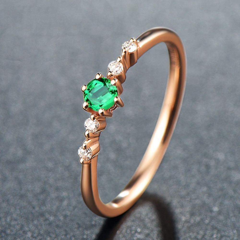 Synthetic Emerald Ring for Women 18k Rose Gold Plated Colorful Gemstone Cocktail Ring no. 6
